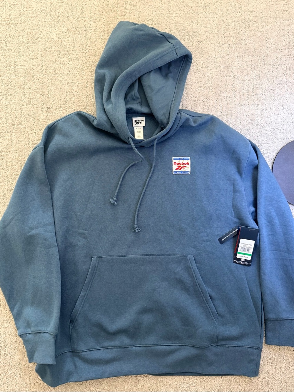NWT Reebok Men's Buzzer Hoodie Vector Shadow Slouchy Pouch Pocket Blue XL